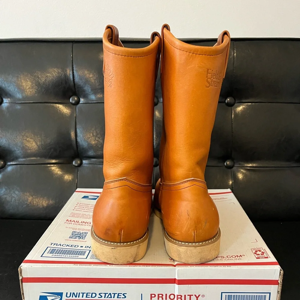 Vintage‎ Field & Stream Tan Leather Pull On Boots